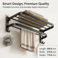 Sink and Washroom Wall-Mounted Rack for Homeowners, Foldable Space Aluminum Bath Towel Holder with No-Drill Mount