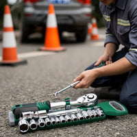 Industrial Socket Wrench Kit with Case Reversible Ratchet Wrench Set with Sockets Portable Ratchet Compatible for DIYers