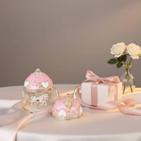 Jewelry Box Rhinestone Trim Enameled Trinket Box Hand-Painted for Tabletop