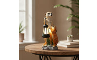Meerkat Sculpture with Lantern LED Solar Garden Statue Low Maintenance for Patio