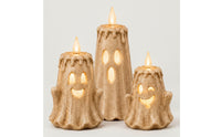 Stone-Look Ghost Flameless Candles Spooky Ghost Candle Halloween Candle with LED Flame Battery-Operated for Mantel, Tabletop