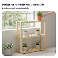 Wooden Plant Stand Slatted Shelves Multi-Tier Flower Shelf Sturdy for Homeowners
