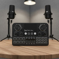 Digital Display Live Live Broadcasting Sound Card Noise Reduction Bluetooth Karaoke Mixer Multi-Band Equalizer Live Sound Card Single-Press Presets for Streamers, Beginners, Recording
