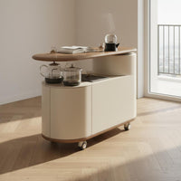 1 Rotating Tea Trolley Cabinet with Swivel Table Mobile Side Table Storage and Rolling Casters Modern Minimalist Style Suitable for Apartment Dwellers Living Room Balcony