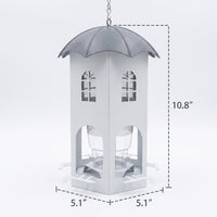 Hanging Bird Feeder, Ornamental Metal Structure, Decorative Garden Decor, Medium Size Outdoor Feeder with 4 Ports, Pearl and Navy Colors