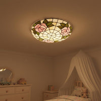 flower Stained Glass Lamp Floral Design flower Ceiling Lamp Retro Stained Glass Overhead Light for Kids, Bedroom, Balcony
