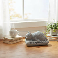 Indoor Outdoor Use Pet Remembrance Statue Hand-Carved Look Resin Cat Grave Marker Heartfelt Inscription