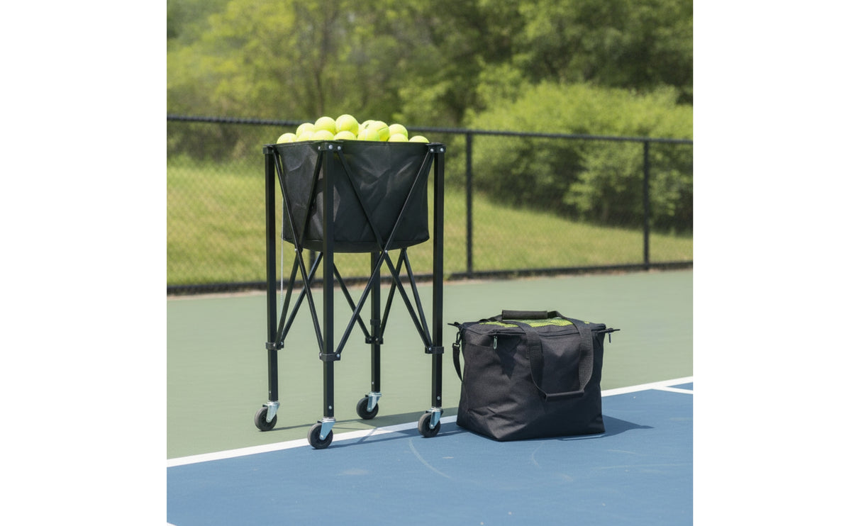 Tennis Ball Pickup Cart Foldable Tennis Ball Cart with Wheels Portable for Coaches, Athletes, Practice Training