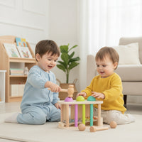 Developmental Wooden Pounding Toy with Mallet Sensory Pounding Bench with Mallet Compact Wooden Hammer Toy Rounded Edges for Toddlers, Playroom