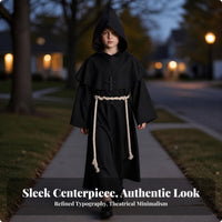 Layered Priest Costume with Cross Loose-Fitting Monk Robe with Belt Lightweight Cosplay Robe for Children, Boys, Halloween, School Plays