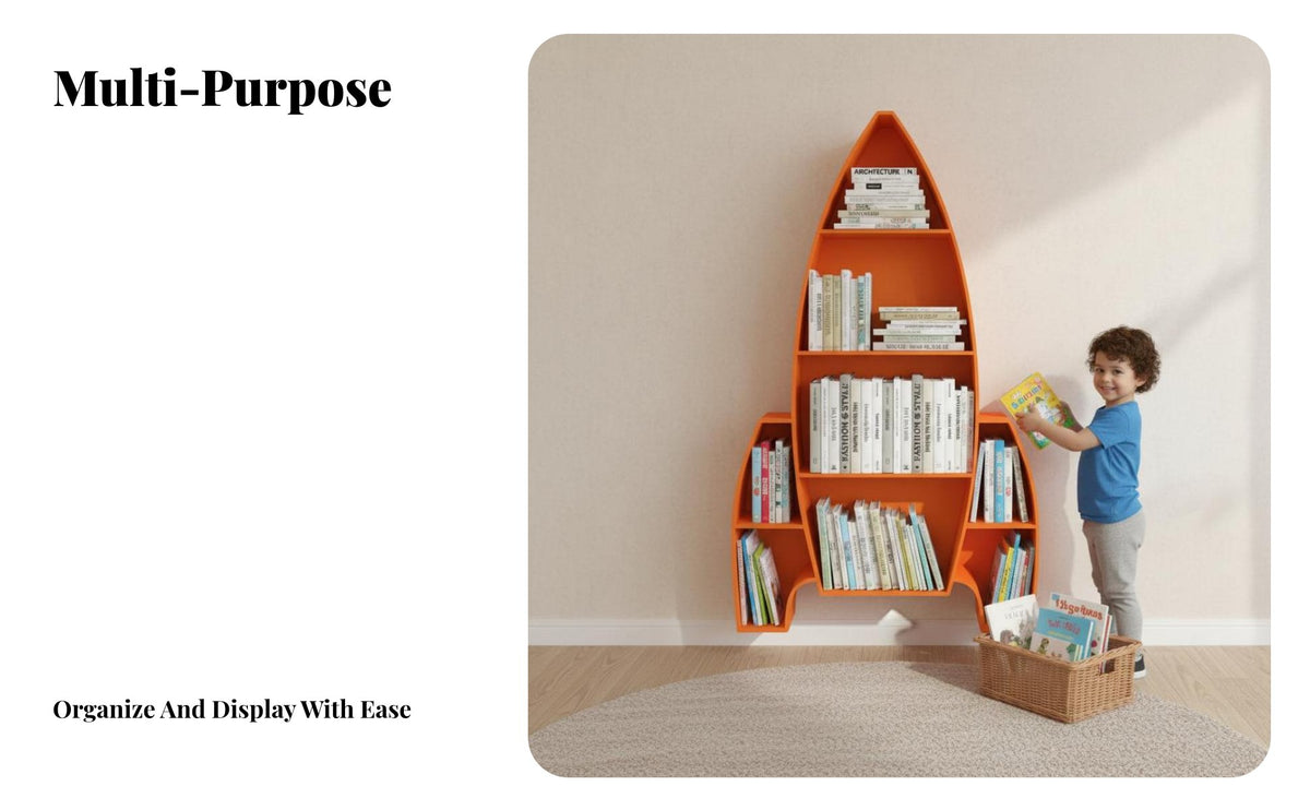 Creative Shape Spacecraft-Shaped Bookcase Child-Friendly Design children's Furnishing Space-Saving Wall-Mounted Shelf Long-Lasting for Toddlers, Teachers, Educators, Kindergarten, Playroom, Classroom, Reading Nook