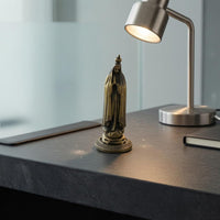 Tabletop Antique Metal Figurine Embossed Detailing Robed Figurine Small Ornate Base Statue for Desk, Office, Car