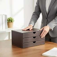 Leather Desk Organizer Box Desktop Document Drawer Unit Detail File Organizer for Office Workers
