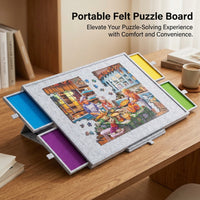 Portable Puzzle Table Board with Felt Material Surface for Kids and Family Games, Foldable Travel Mat Organizer with Sorting Trays