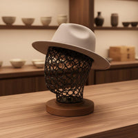 Hat Display Wooden Base Metal Head Mannequin Stand Antique Style Hat Display Head for Salon, Dresser Top