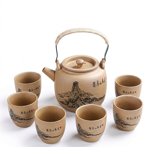 Wood Fired Teapot Set, Ceramic, Landscape Home