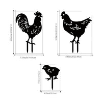 3 Pieces Perforated Chicken Cutout Stakes Outdoor Black Metal Garden Stake Weather Resistant for Lawn