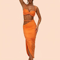 Swimsuits for Women with Backless Halterneck Design for Seaside Vacations, Stylish 2-Piece Featuring a Matching Long Skirt