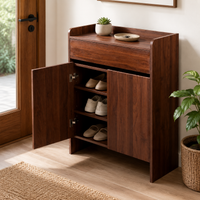 Shoe Box, Shoe Cabinet, Wooden Getabox, With Legs, Black Walnut, Entryway Storage, No Assembly Required, Minimalist