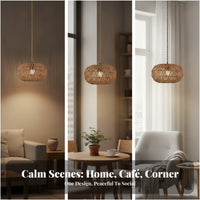 Handmade Woven Paper Lampshade Natural Woven Lamp Shade Rustic Drum Lampshade with Cord Farmhouse for Dining Room, Cafe, Reading Corner