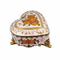 roses Pattern Jewelry Box European Style Heart Jewelry Box Gold Trim Home Decor for Dressing Table