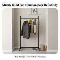 Multi-Functional Foldable Single Clothing Rack With casters Rolling Clothes Rack robustDuty Garment Stand Lockable Casters for Homeowners, Students, Retailers, Balcony, Entryway, Laundry Room, Retail outlet