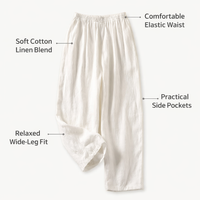 Linen Trousers Womens Wide Leg with High Waist Elastic Band, Blend Summer for Casual Wear, Cropped Harem Pants UK