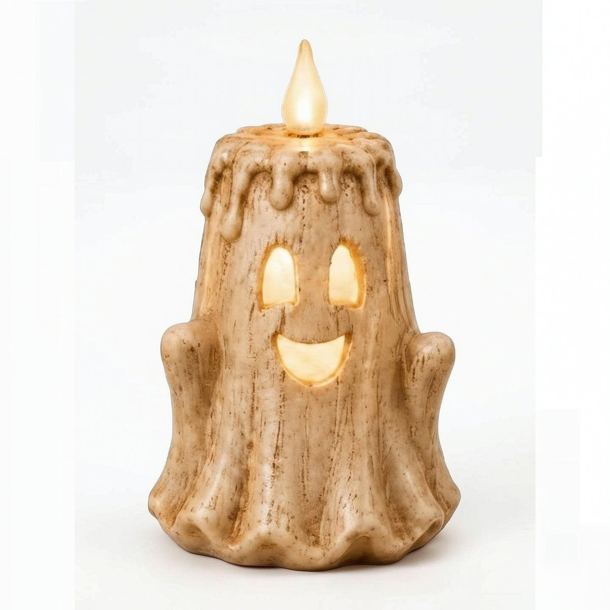 Stone-Look Ghost Flameless Candles Spooky Ghost Candle Halloween Candle with LED Flame Battery-Operated for Mantel, Tabletop