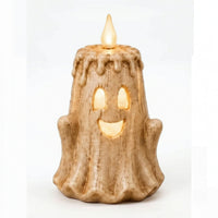 Stone-Look Ghost Flameless Candles Spooky Ghost Candle Halloween Candle with LED Flame Battery-Operated for Mantel, Tabletop