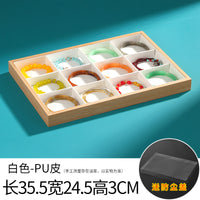 竹木12格首饰盘手镯展示盘手串托盘手链收纳盘珠宝饰品陈列看货盘 【米色绒】竹木款-12格盘【送防尘盖】