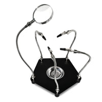 Pcb Repair Workstation Serrated-Jaw Clips Enlarging Soldering Stand Hexagonal Base Third Hand Tool for Technicians, DIY Repairers