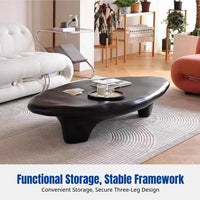 Nordic Cream Oval Pebble Coffee Table, Wabi-Sabi Style, Modern Minimalist, Living Room, Designer Fiberglass Table with Storage
