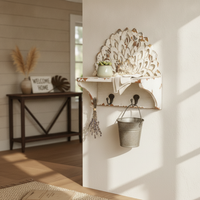 Wall Shelf with Hooks Rustic Entryway Organizer Decorative for Mudroom