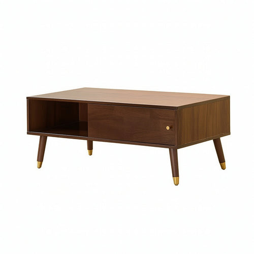 Coffee Table with Storage Rectangular Wood Coffee Table Mid-Period Modern Furniture for Apartment