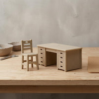 Rectangular Top Mini Desk and Chair Slatted Back Wood Desk Chair Set Plain Finish Home Furniture Storage Drawers