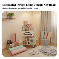 Portable with Wheels Exercise Mat Storage Rack Mobile Design Home Gym Rolling Storage Cart Space Saving Metal Fitness Equipment Organizer Multi-Purpose for Narrow Areas, Garage, Living Room