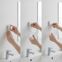 Glacier Pattern Wall-Mounted Bathroom Storage Basket with Toothbrush Holder, No-Drill Installation