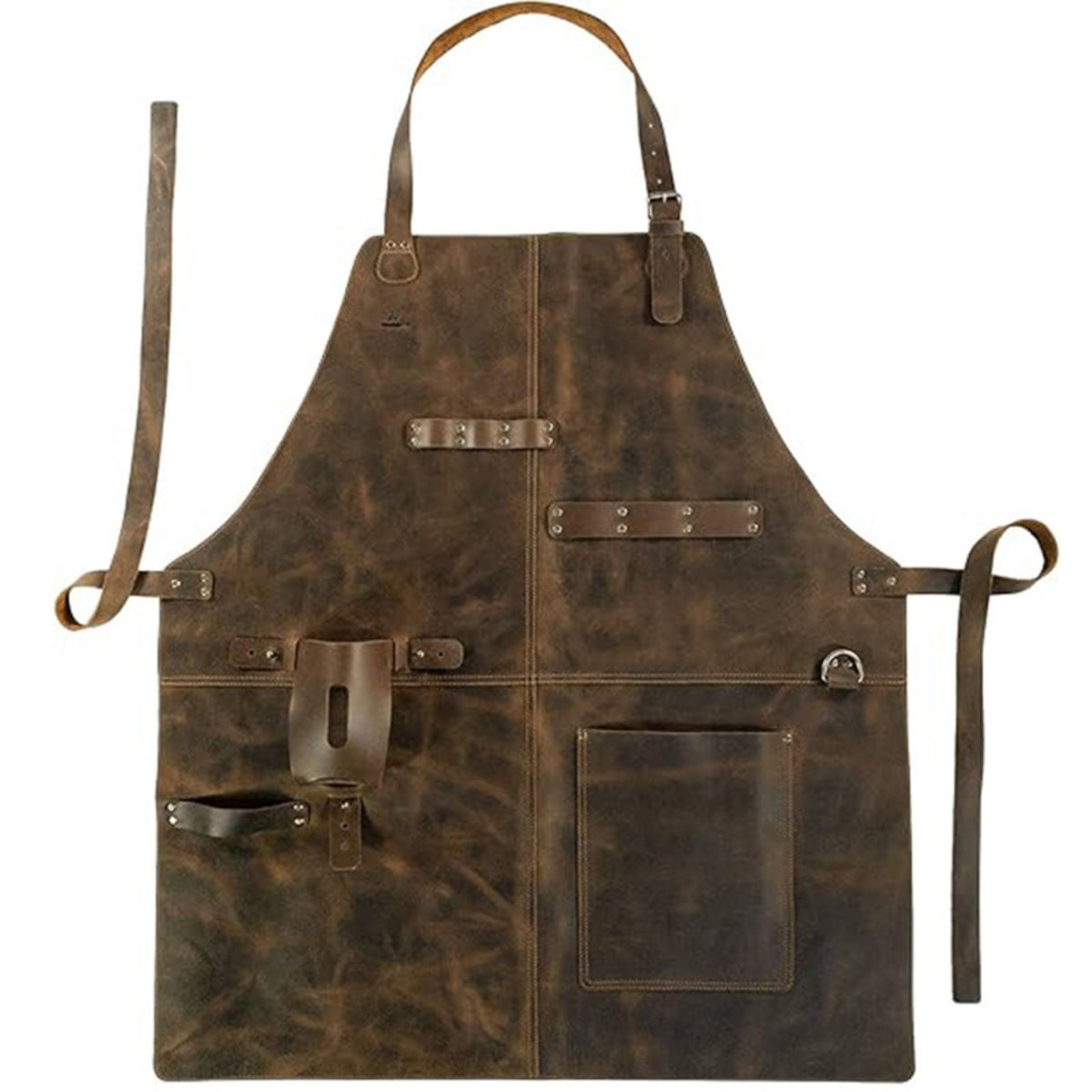 Vintage PU Leather Apron Adjustable Apron with Pockets Multi-Pocket Wear-Resistant for Barbers, Workshop, Barbecue, Grilling