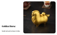 Good Fortune Symbol Ceramic Horse Ornament Elegant Design Golden Horse Statue Exquisite Workmanship for Business Owners