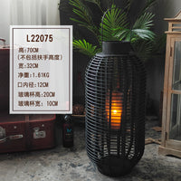 漫邸古风落地竹编灯笼欧式复古圆形风灯摆件民宿走廊过道大型烛台