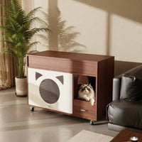 Cat Washroom Cabinet Walnut Finish Cat Furniture Litter Cabinet Caster Wheels