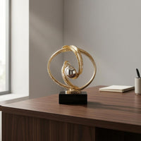 Decorative Tabletop Ornament Glossy Finish Glitter Circle Sculpture Elegant