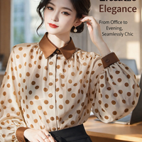 Work Wear Long Sleeve Shirt for Women with Faux Two-Piece Layered Design, Business Casual Button Front Blouse in Sheer Material