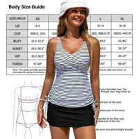 Tankini Swimsuit with Shorts for Women, Striped Backless Swimming Costume for Water Sports, Padded Sets with Skirted Bottom