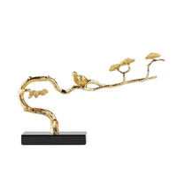 Bird Sculpture with Crystal Base Metal Ornament with Branch Whimsical