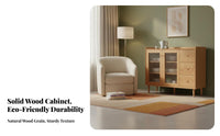 Modern Accent Storage Cabinet Solid Wood Kitchen Buffet Credenza Profile Wooden Credenza with Shelves for Renters, Families, Dining Room, Hallway