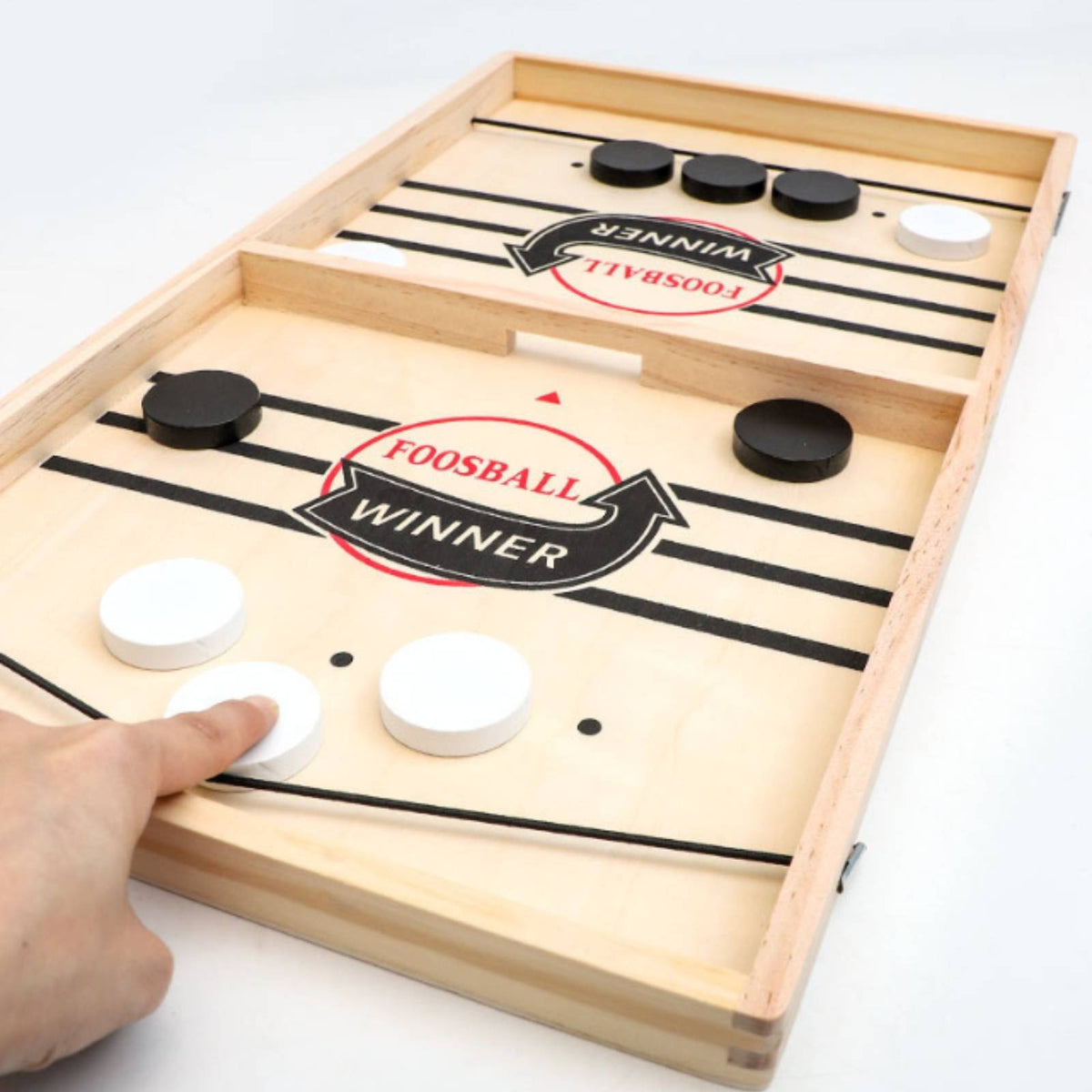 Tabletop Wooden Game Board with Pucks Family-Friendly Flicking Board Game with Discs Fast-Paced Fun-Filled for Parties