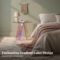 Iridescent Circular Table Rainbow Effect Circular Iridescent Stand Light Luxury Design Space-Saving Size for Homeowners, Balcony