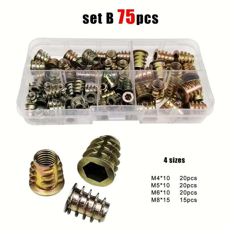 Trapezoidal Nuts with Internal and External Threads, T-Shape with Washer, Zinc Alloy, 165PCS Set