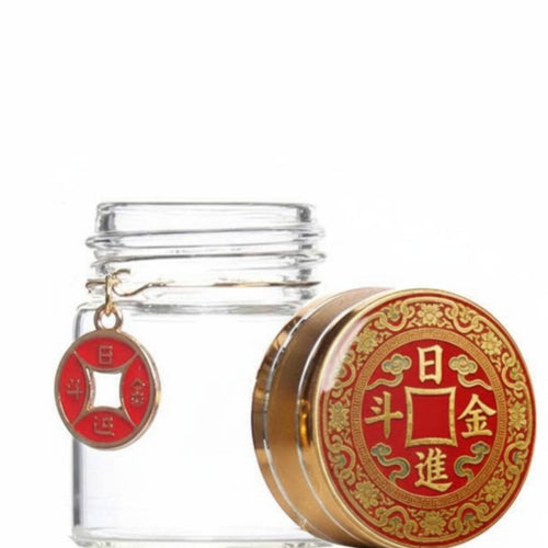 Golden Bead Savings Bottle Symbolizes Fortune Clear Saving Jar Dustproof House Decoration for Feng Shui Enthusiasts